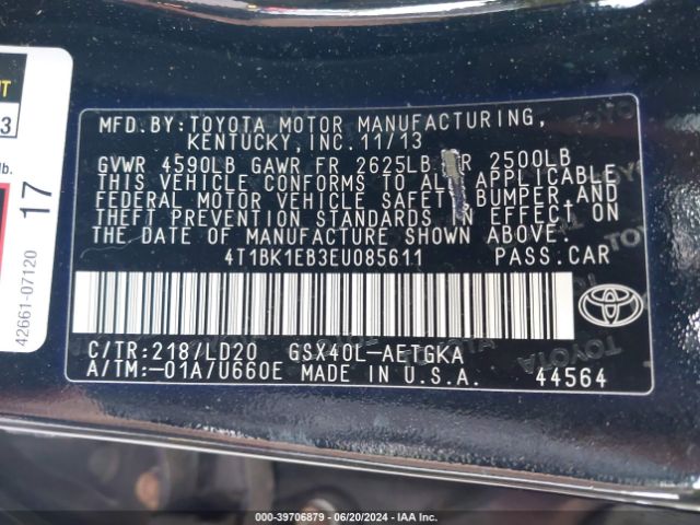 4T1BK1EB3EU085611 Toyota AVALON XLE