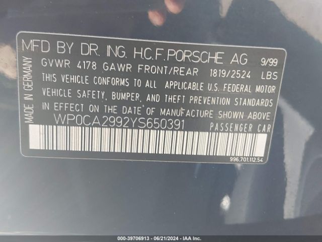 2000 PORSCHE 911 WP0CA2992YS650391 Photo 8