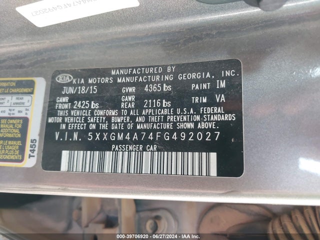 KIA Optima Lx 2015 5XXGM4A74FG492027 Image 9