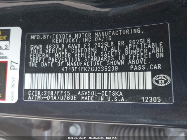 Toyota CAMRY SE 2016 4T1BF1FK7GU235239 Image 25