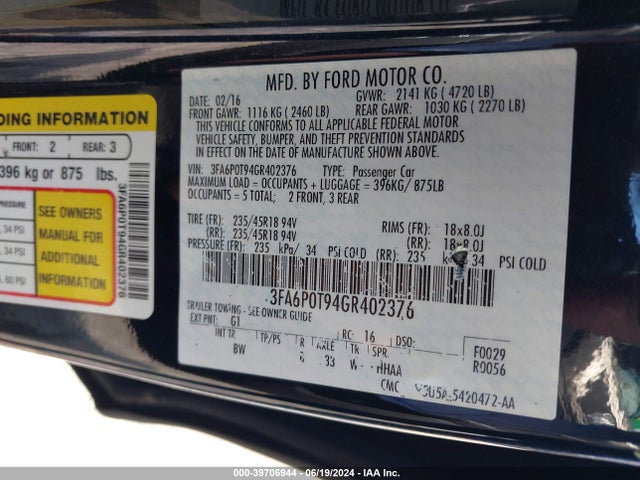 Ford FUSION SE 2016 3FA6P0T94GR402376 Image 9