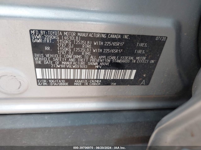 Toyota Rav4 Xle 2020 2T3W1RFV6LW091693 Image 9
