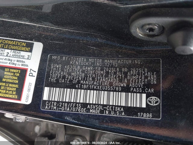 Toyota CAMRY SE 2014 4T1BF1FKXEU355789 Image 9