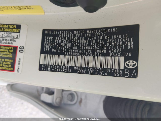 Toyota COROLLA LE 2018 5YFBURHE0JP760616 Image 9
