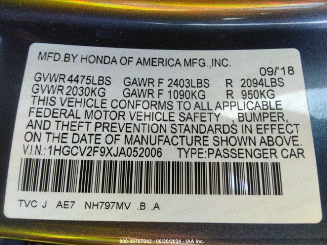 1HGCV2F9XJA052006 Honda Accord Touring 2.0t