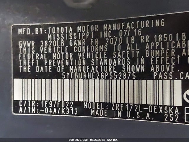 Toyota Corolla S Plus 2016 5YFBURHE2GP552875 Image 9