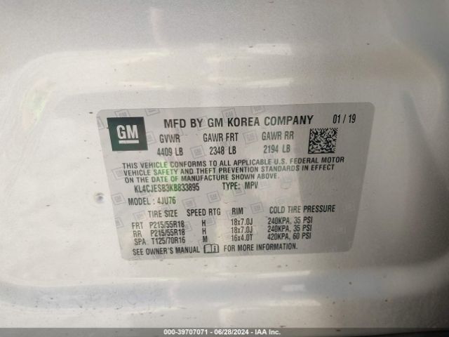 KL4CJESB3KB833895 Buick Encore Awd Preferred