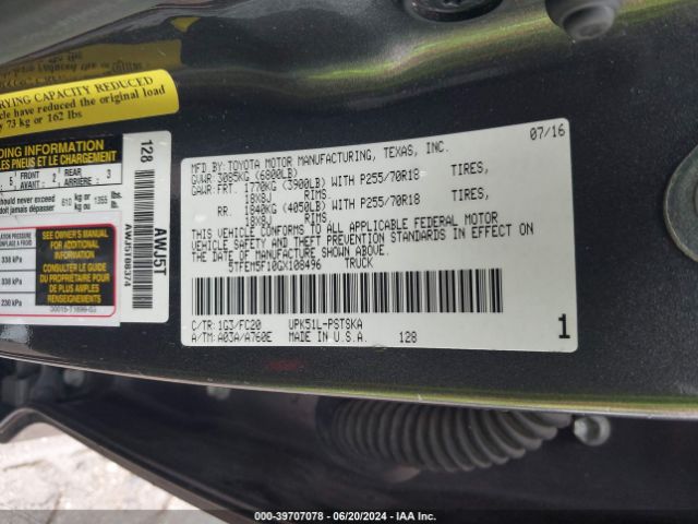 5TFEM5F10GX108496 Toyota Tundra Sr5 4.6l V8