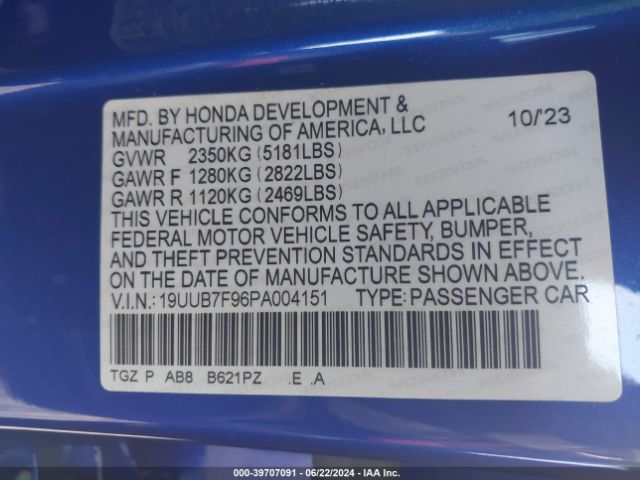 19UUB7F96PA004151 Acura Tlx Type S - Hp Wheel And Tire