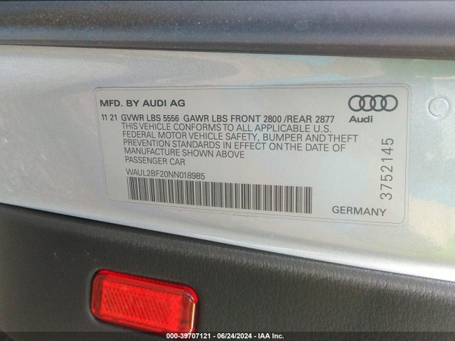 WAUL2BF20NN018985 Audi A6 Premium Plus 55 Tfsi Quattro S Tronic