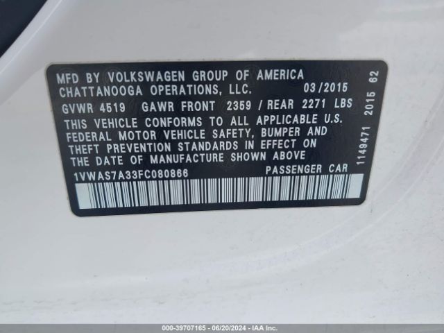 1VWAS7A33FC080866 Volkswagen Passat 1.8t Limited Edition