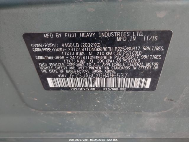 JF2SJABCXGH485537 Subaru Forester 2.5i