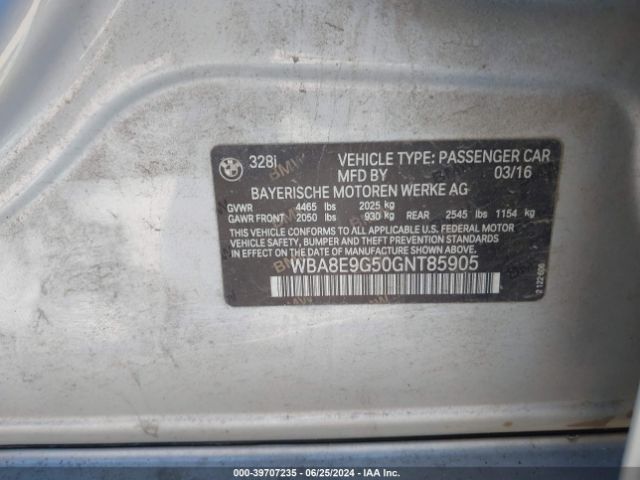 WBA8E9G50GNT85905 BMW 328I