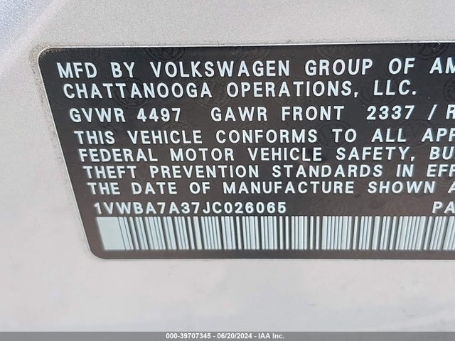 1VWBA7A37JC026065 Volkswagen Passat 2.0t Se