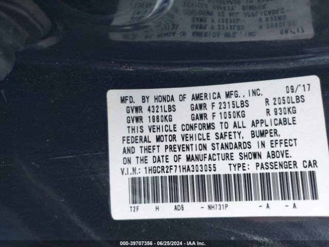 1HGCR2F71HA303055 Honda ACCORD EX