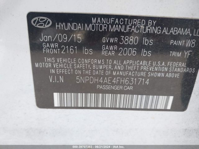 5NPDH4AE4FH631714 Hyundai ELANTRA SE