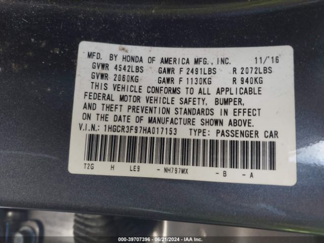 1HGCR3F97HA017153 Honda Accord Touring V6
