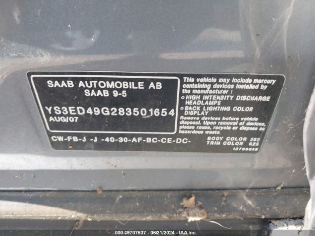 2008 SAAB 9-5 YS3ED49G283501654 Photo 8