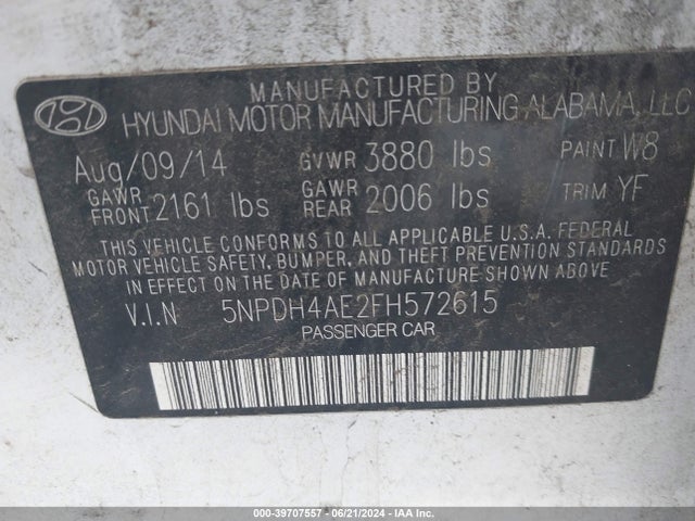 Hyundai ELANTRA SE 2015 5NPDH4AE2FH572615 Image 9