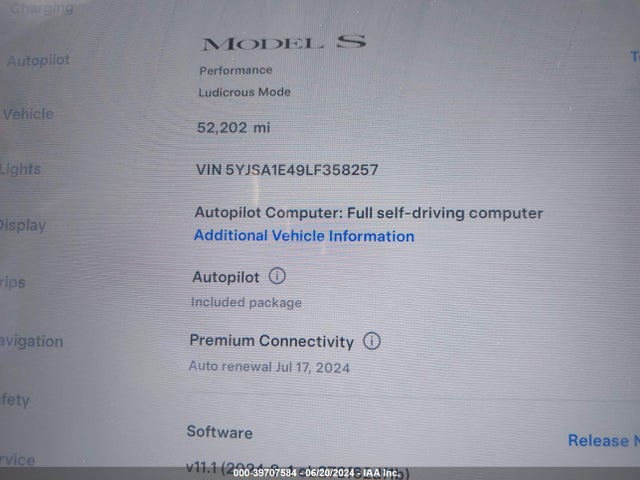 2020 TESLA MODEL S 5YJSA1E49LF358257 Photo 6