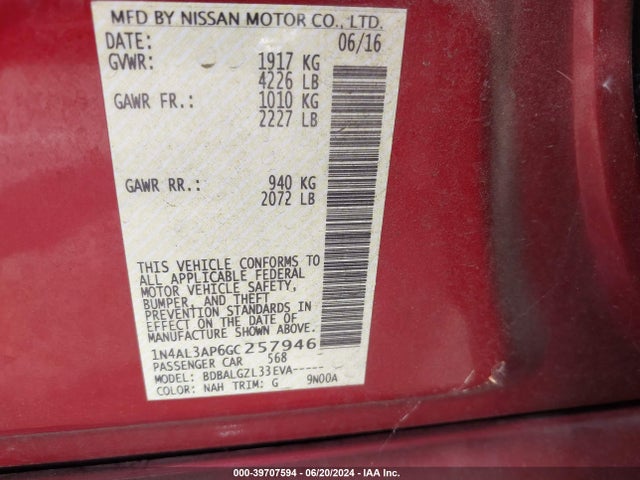 Nissan Altima 2.5 S 2016 1N4AL3AP6GC257946 Image 9