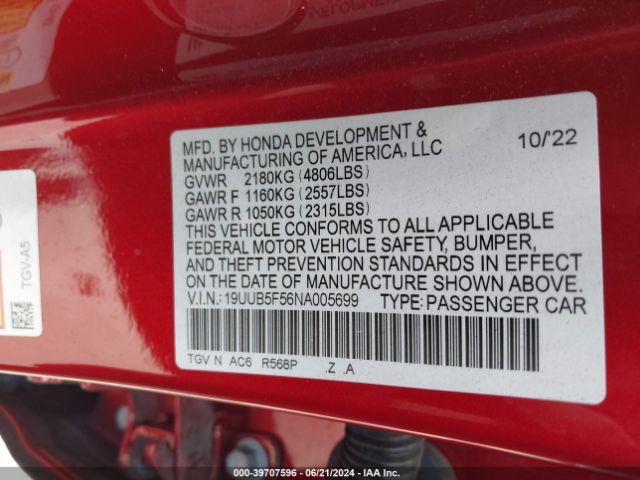 19UUB5F56NA005699 Acura Tlx A-spec Package