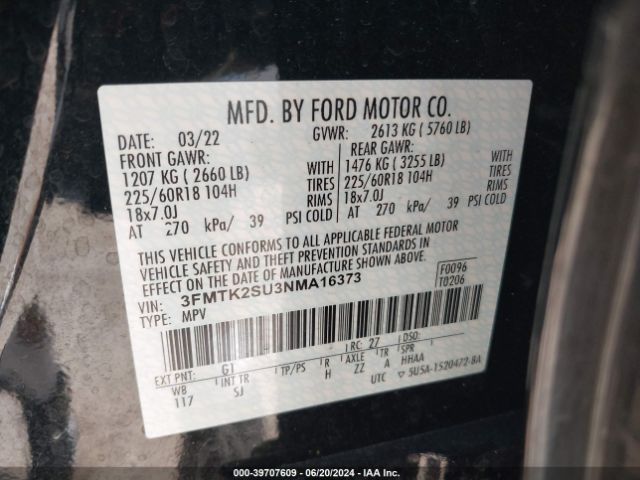 3FMTK2SU3NMA16373 Ford Mustang Mach-e California Route 1