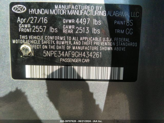 5NPE34AF9GH434261 Hyundai Sonata Sport