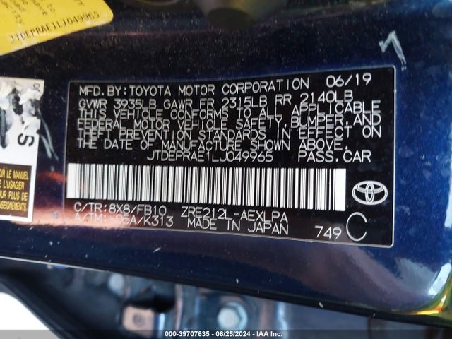 Toyota COROLLA LE 2020 JTDEPRAE1LJ049965 Image 9