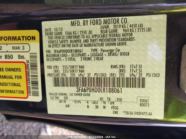 Ford FUSION SE 2014 3FA6P0HD0ER188061 Image 9