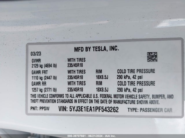 2023 TESLA MODEL 3 5YJ3E1EA1PF543262 Photo 8