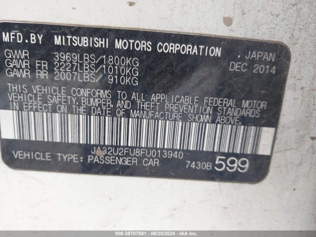 JA32U2FU8FU013940 Mitsubishi LANCER ES