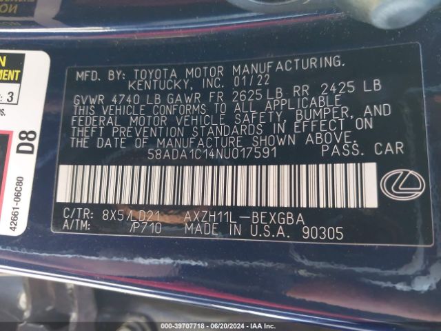 58ADA1C14NU017591 Lexus ES 300H