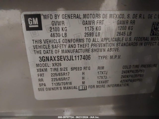 Chevrolet EQUINOX LT 2018 3GNAXSEV3JL117406 Image 9