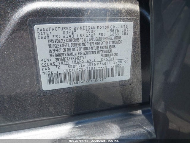 Nissan SENTRA S 2019 3N1AB7APXKY422727 Image 9