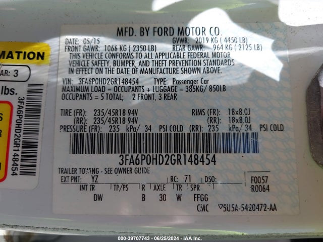 Ford FUSION SE 2016 3FA6P0HD2GR148454 Image 9