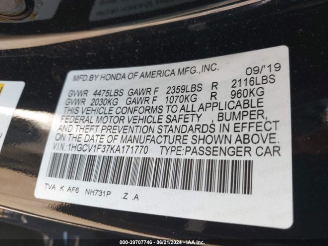 1HGCV1F37KA171770 Honda Accord Sport