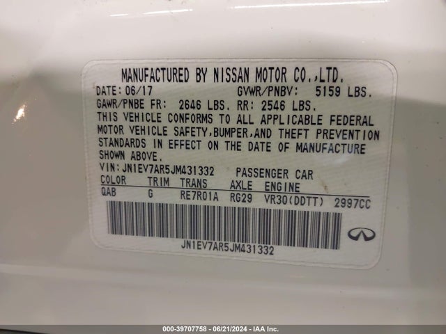 JN1EV7AR5JM431332 Infiniti Q50 3.0t Luxe