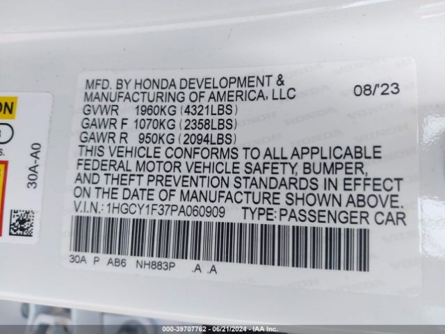 1HGCY1F37PA060909 Honda ACCORD EX