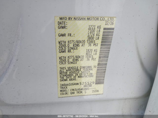 Nissan Titan Sl 2017 1N6AA1E64HN525529 Image 9
