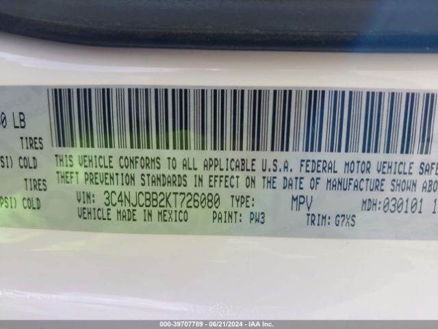 3C4NJCBB2KT726080 Jeep Compass Sun And Wheel Fwd