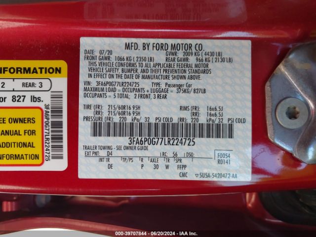 3FA6P0G77LR224725 Ford FUSION S