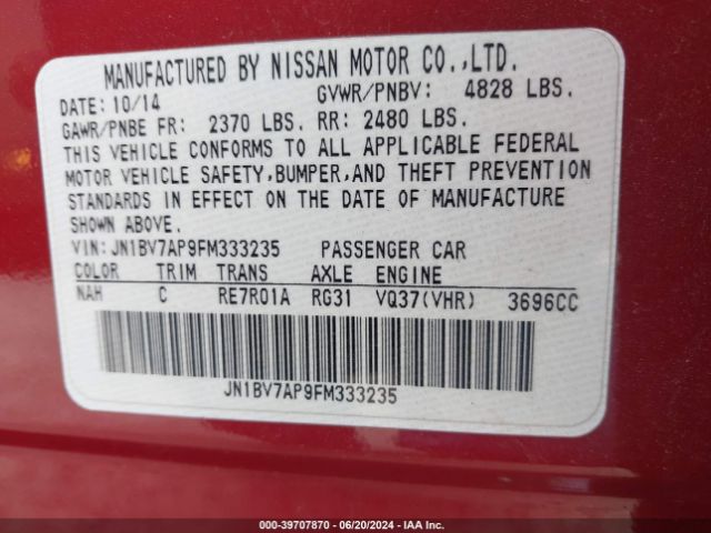JN1BV7AP9FM333235 Infiniti Q50 Premium