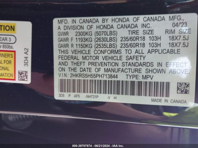2HKRS5H55PH713844 Honda Cr-v Hybrid Sport