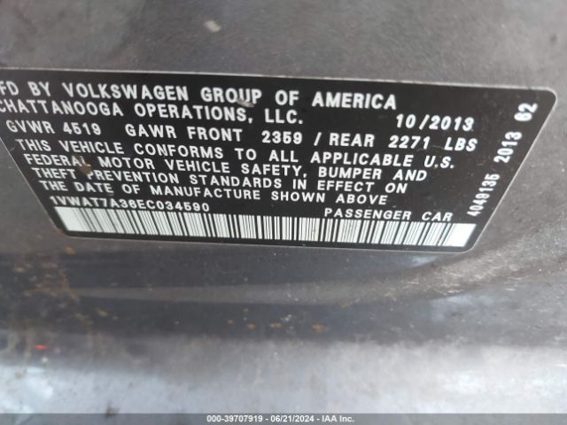 1VWAT7A36EC034590 Volkswagen Passat 1.8t S
