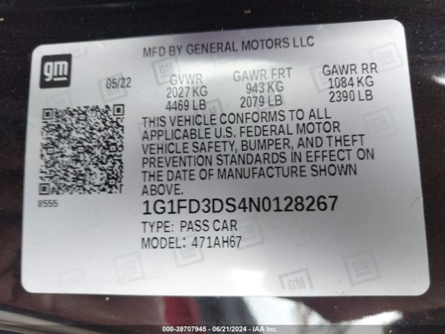 1G1FD3DS4N0128267 Chevrolet Camaro Rwd  2lt