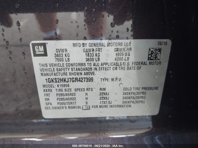 1GKS2HKJ7GR427399 GMC YUKON XL DENALI