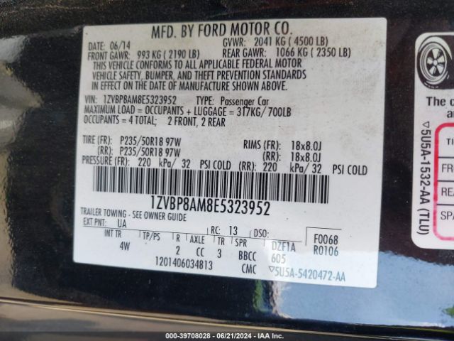 1ZVBP8AM8E5323952 Ford Mustang V6 Premium