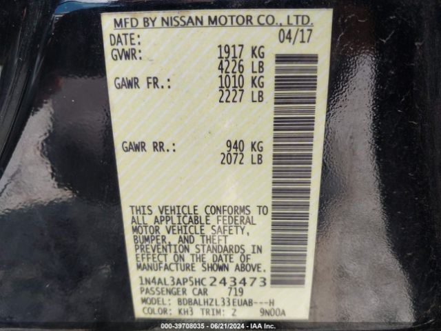 1N4AL3AP5HC243473 Nissan Altima 2.5 Sr