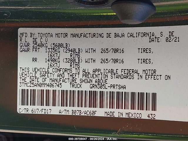 3TMCZ5AN0MM406745 Toyota Tacoma Trd Off-road